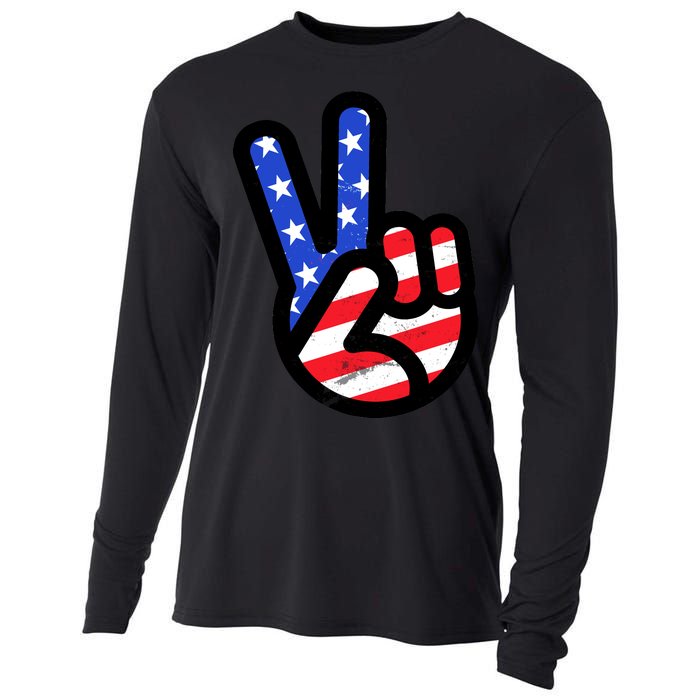 USA Peace Sign Cooling Performance Long Sleeve Crew