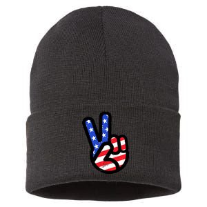 USA Peace Sign Sustainable Knit Beanie