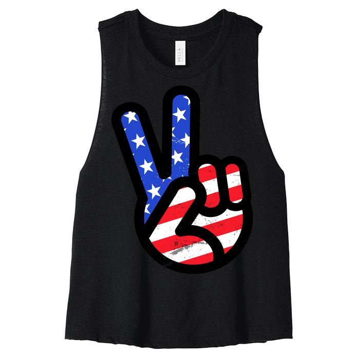 USA Peace Sign Women's Racerback Cropped Tank