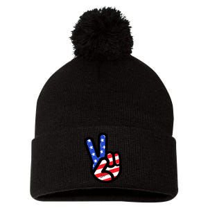 USA Peace Sign Pom Pom 12in Knit Beanie