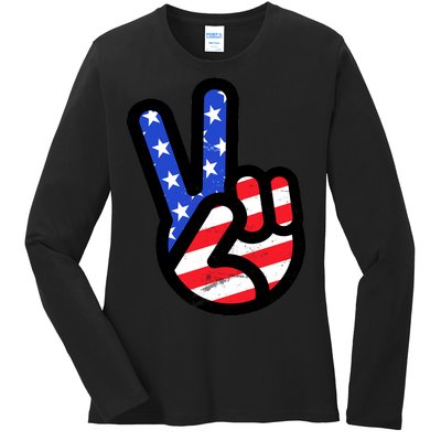 USA Peace Sign Ladies Long Sleeve Shirt