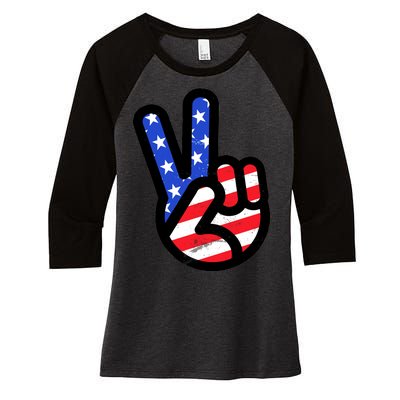 USA Peace Sign Women's Tri-Blend 3/4-Sleeve Raglan Shirt