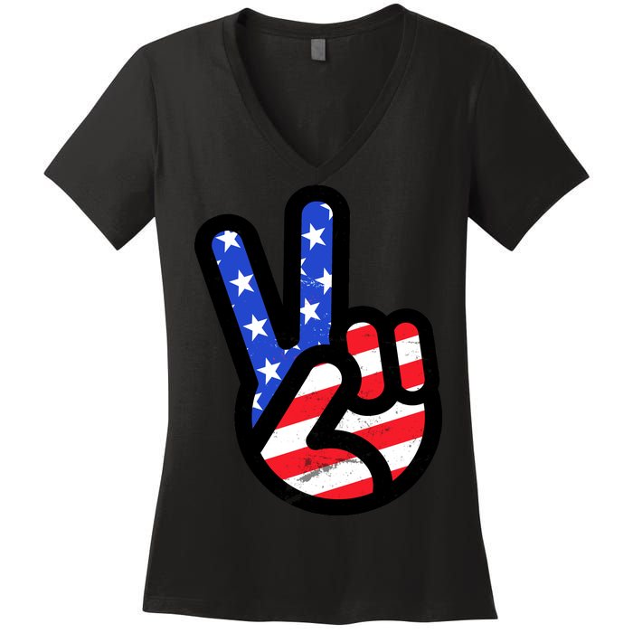 USA Peace Sign Women's V-Neck T-Shirt