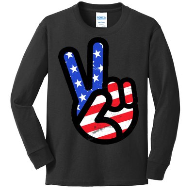 USA Peace Sign Kids Long Sleeve Shirt