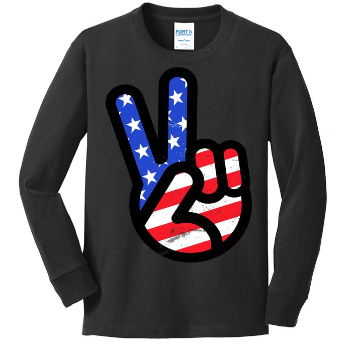 USA Peace Sign Kids Long Sleeve Shirt