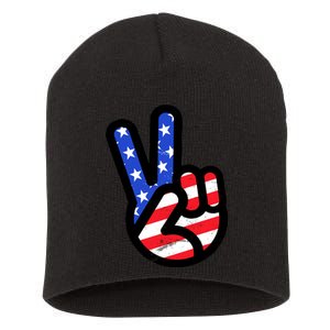 USA Peace Sign Short Acrylic Beanie