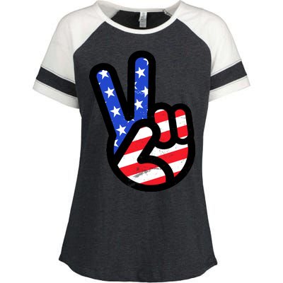 USA Peace Sign Enza Ladies Jersey Colorblock Tee