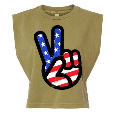 USA Peace Sign Garment-Dyed Women's Muscle Tee