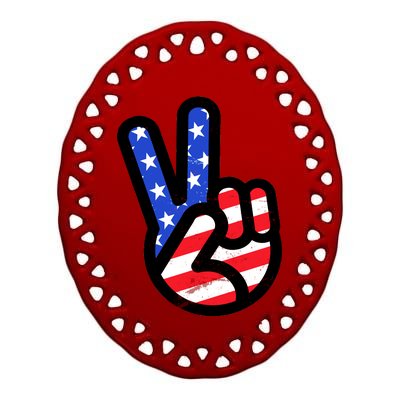 USA Peace Sign Ceramic Oval Ornament