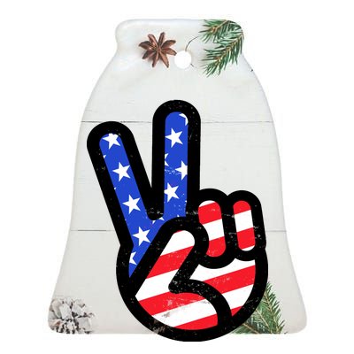 USA Peace Sign Ceramic Bell Ornament