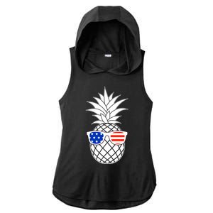 USA Pineapple With Sunglasses Ladies PosiCharge Tri-Blend Wicking Draft Hoodie Tank