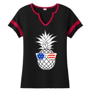 USA Pineapple With Sunglasses Ladies Halftime Notch Neck Tee