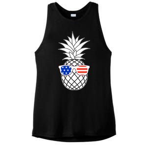 USA Pineapple With Sunglasses Ladies PosiCharge Tri-Blend Wicking Tank