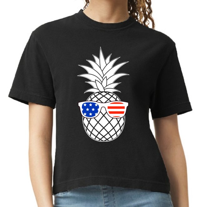 USA Pineapple With Sunglasses Comfort Colors Boxy T-Shirt