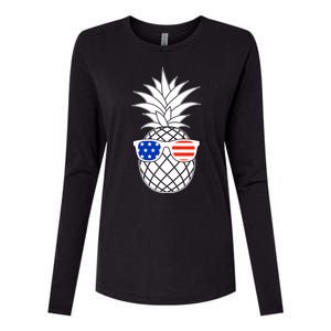 USA Pineapple With Sunglasses Womens Cotton Relaxed Long Sleeve T-Shirt