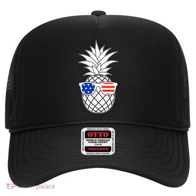 USA Pineapple With Sunglasses High Crown Mesh Back Trucker Hat
