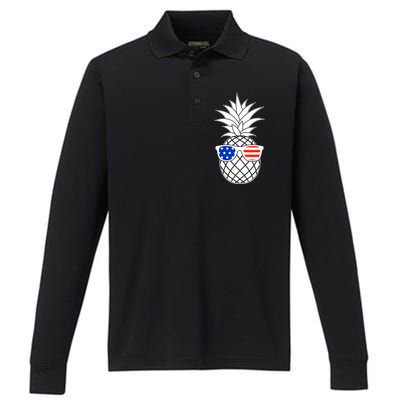 USA Pineapple With Sunglasses Performance Long Sleeve Polo