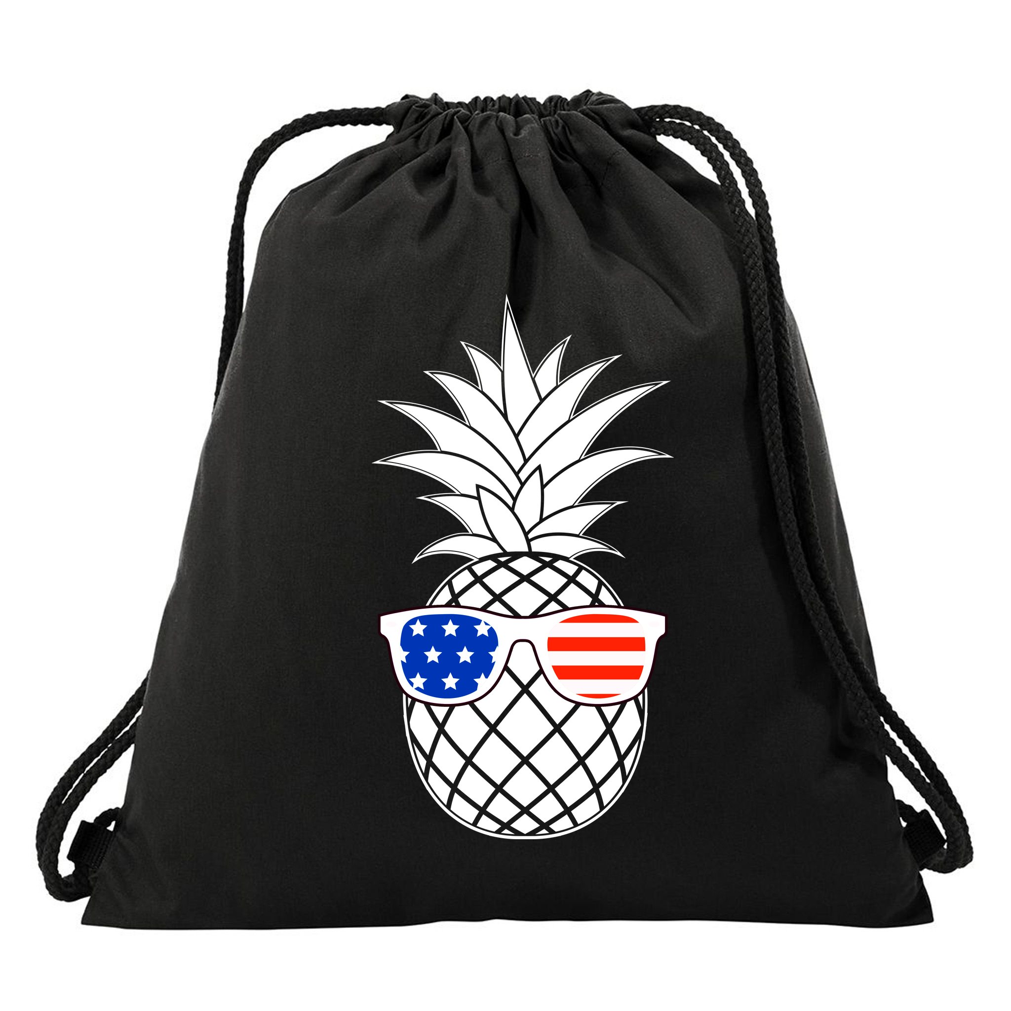 USA Pineapple With Sunglasses Drawstring Bag
