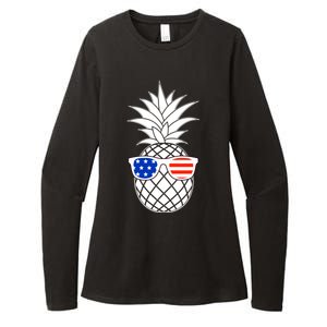 USA Pineapple With Sunglasses Womens CVC Long Sleeve Shirt