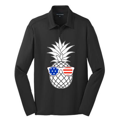 USA Pineapple With Sunglasses Silk Touch Performance Long Sleeve Polo