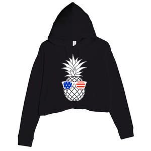 USA Pineapple With Sunglasses Crop Fleece Hoodie