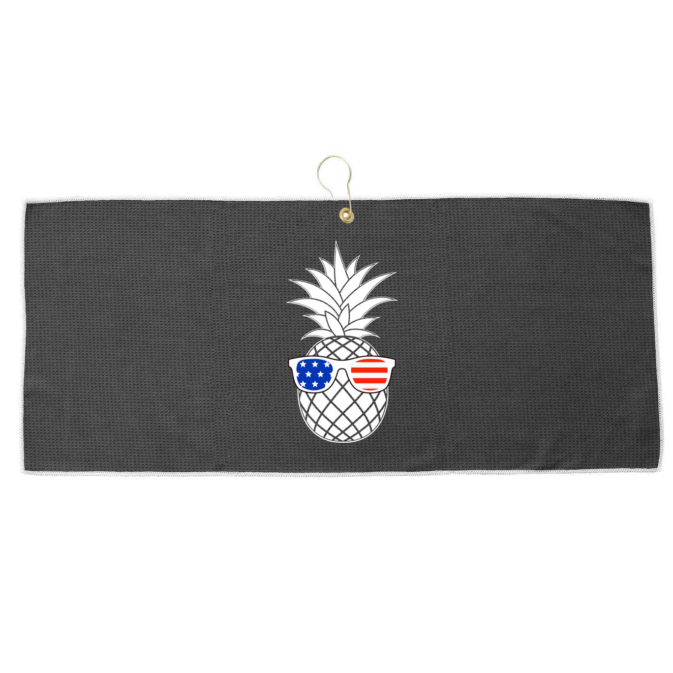 USA Pineapple With Sunglasses Large Microfiber Waffle Golf Towel