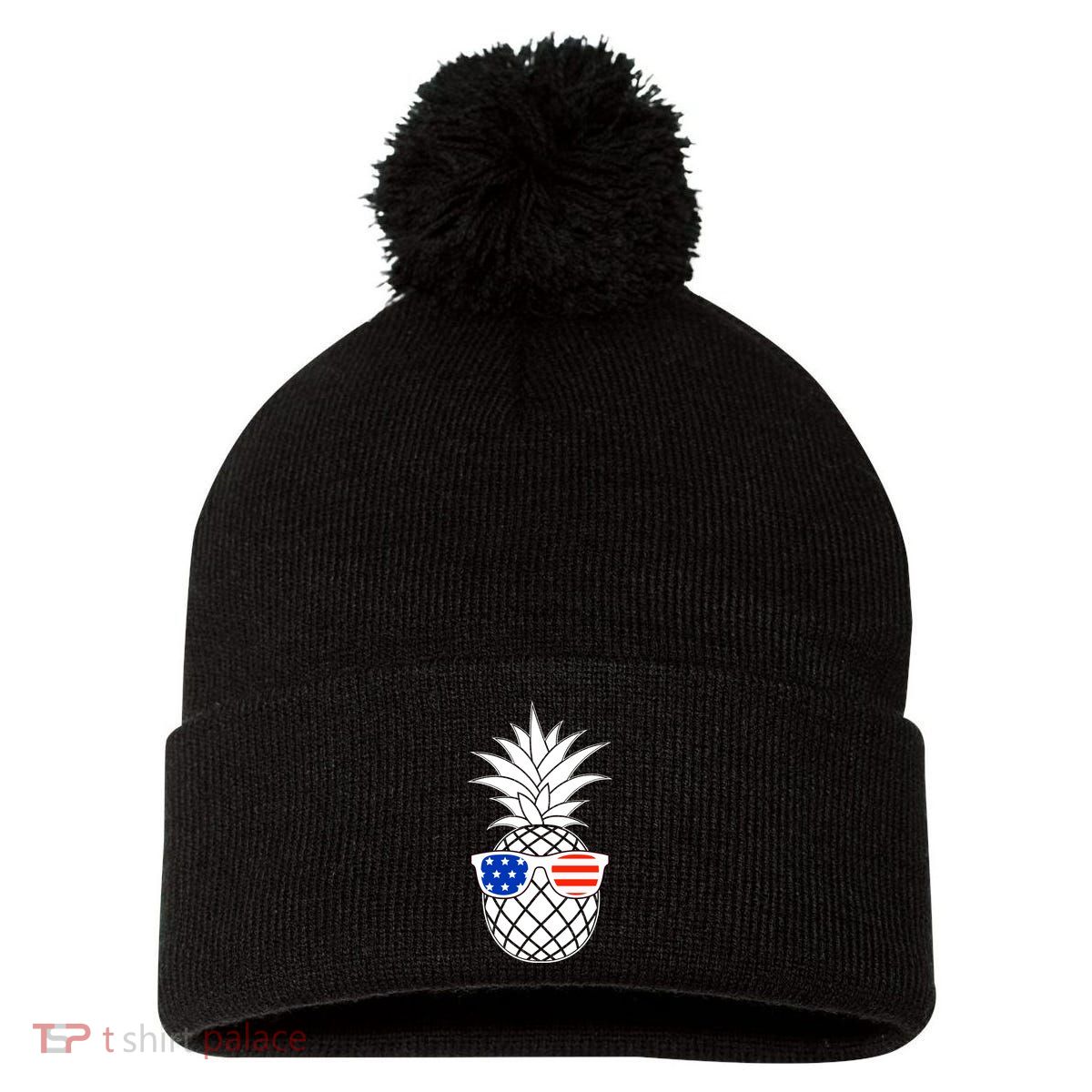 USA Pineapple With Sunglasses Pom Pom 12in Knit Beanie