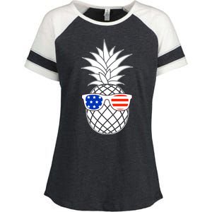 USA Pineapple With Sunglasses Enza Ladies Jersey Colorblock Tee