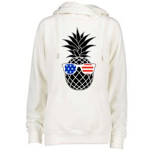 USA Pineapple With Sunglasses Womens Funnel Neck Pullover Hood