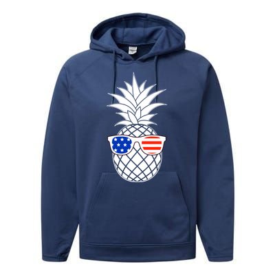 USA Pineapple With Sunglasses Performance Fleece Hoodie