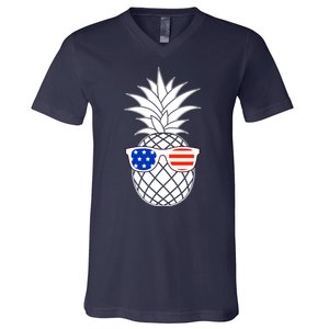 USA Pineapple With Sunglasses V-Neck T-Shirt