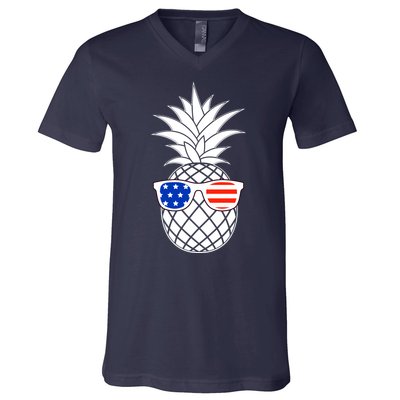 USA Pineapple With Sunglasses V-Neck T-Shirt