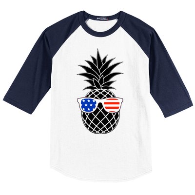 USA Pineapple With Sunglasses Baseball Sleeve Shirt