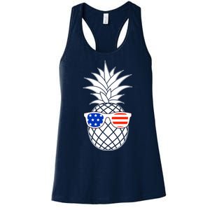 USA Pineapple With Sunglasses Women's Racerback Tank