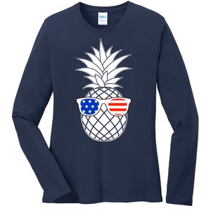 USA Pineapple With Sunglasses Ladies Long Sleeve Shirt