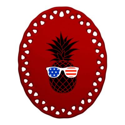 USA Pineapple With Sunglasses Ceramic Oval Ornament