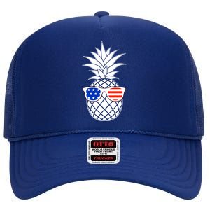 USA Pineapple With Sunglasses High Crown Mesh Back Trucker Hat