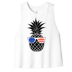 USA Pineapple With Sunglasses Women's Racerback Cropped Tank