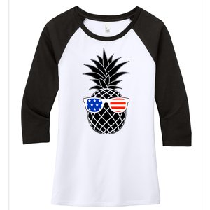 USA Pineapple With Sunglasses Women's Tri-Blend 3/4-Sleeve Raglan Shirt