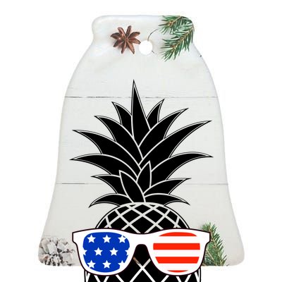 USA Pineapple With Sunglasses Ceramic Bell Ornament