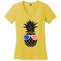 USA Pineapple With Sunglasses Women's V-Neck T-Shirt