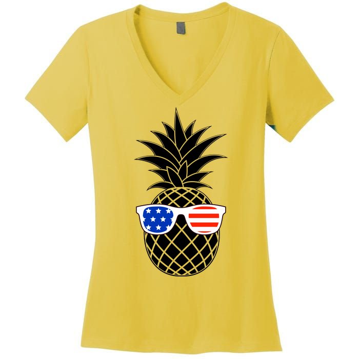 USA Pineapple With Sunglasses Women's V-Neck T-Shirt