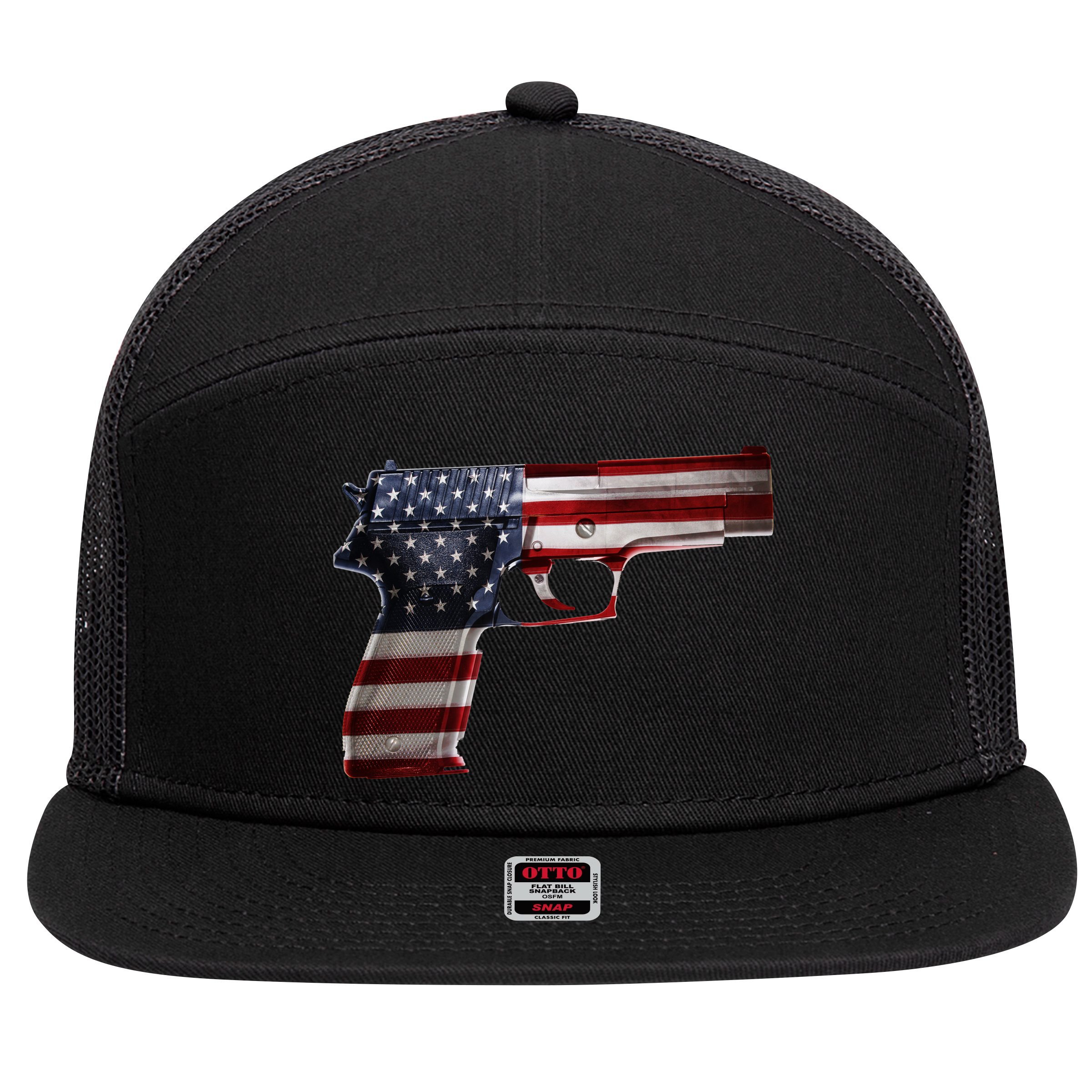 USA Pistol Gun 7 Panel Mesh Trucker Snapback Hat