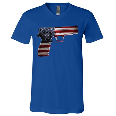 USA Pistol Gun V-Neck T-Shirt