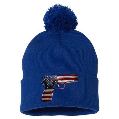 USA Pistol Gun Pom Pom 12in Knit Beanie