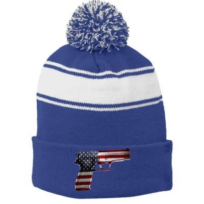 USA Pistol Gun Stripe Pom Pom Beanie