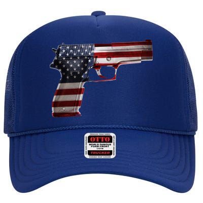 USA Pistol Gun High Crown Mesh Back Trucker Hat