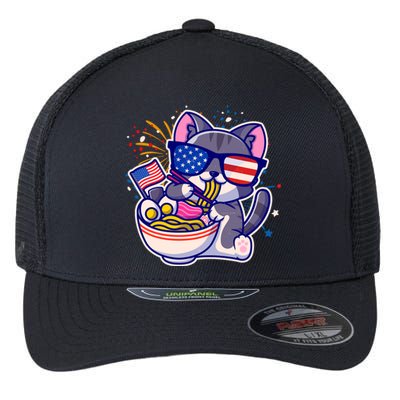 USA Ramen Bowl Kitty America Flexfit Unipanel Trucker Cap