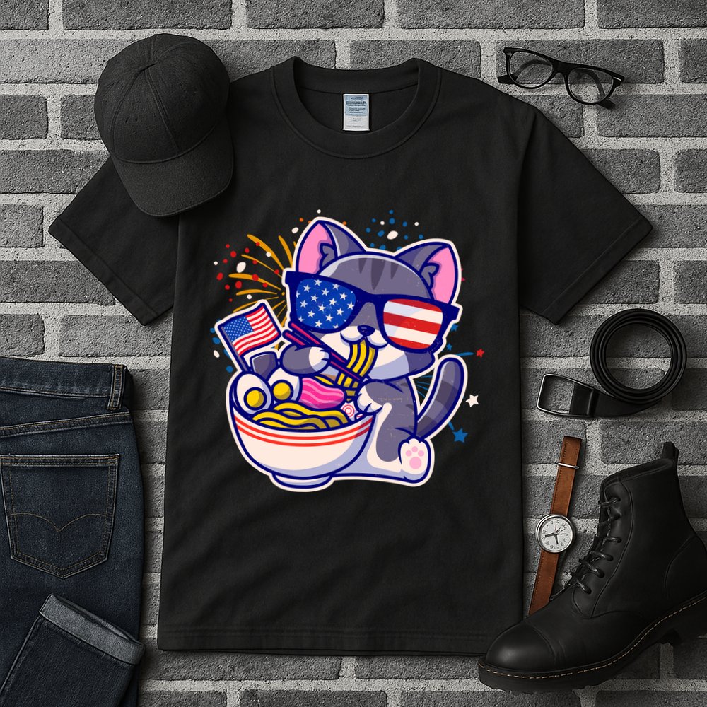 USA Ramen Bowl Kitty America Tall T-Shirt