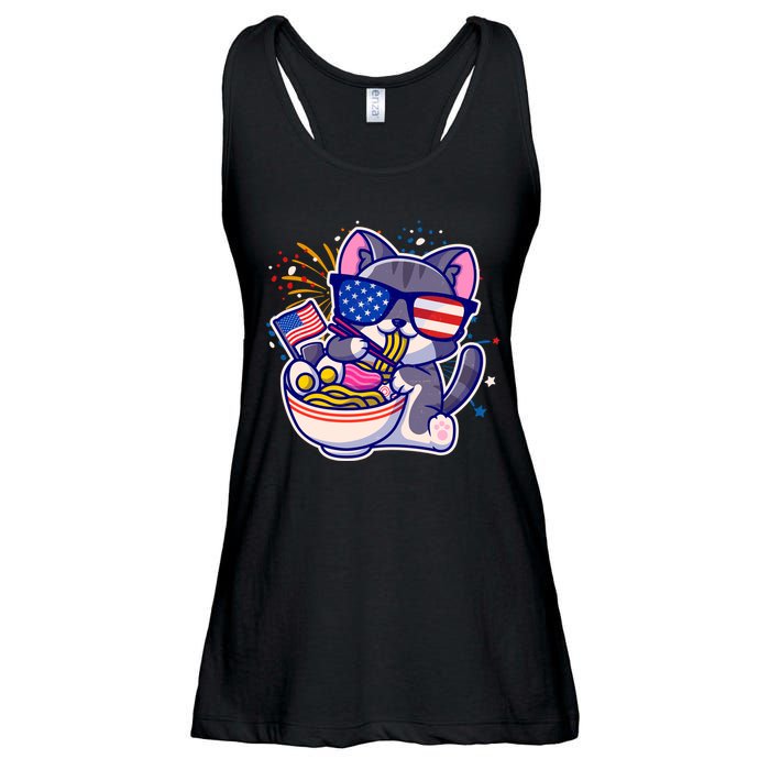USA Ramen Bowl Kitty America Ladies Essential Flowy Tank